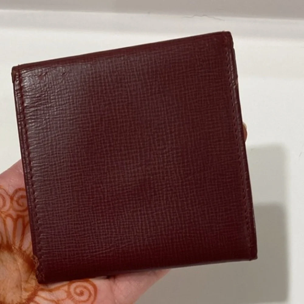 CARTIER Leather Bordeaux SNAP COIN POUCH VINTAGE Unisex Authentic PARIS 3.25